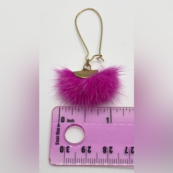 Pink/Cream Faux-Fur Gold Dangle Earring Set (2) Boho-chic Classic Preppy Party - Picture 5 of 9